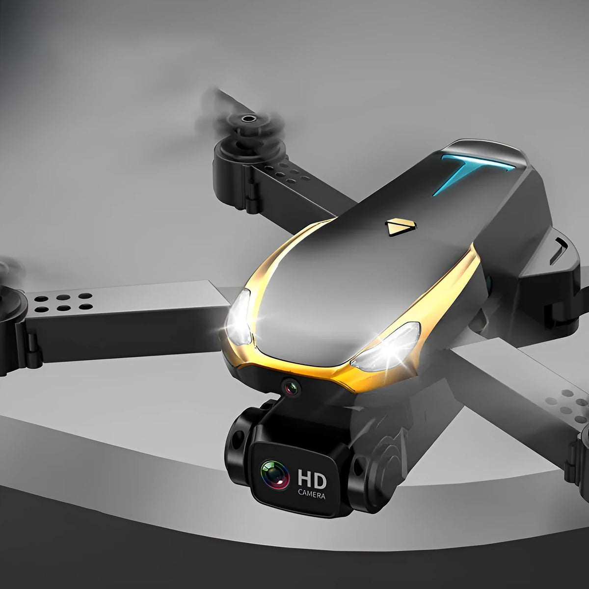 4K HD intelligent quadcopter with GPS return and dual camera option, black plastic with spare blades and protective cover