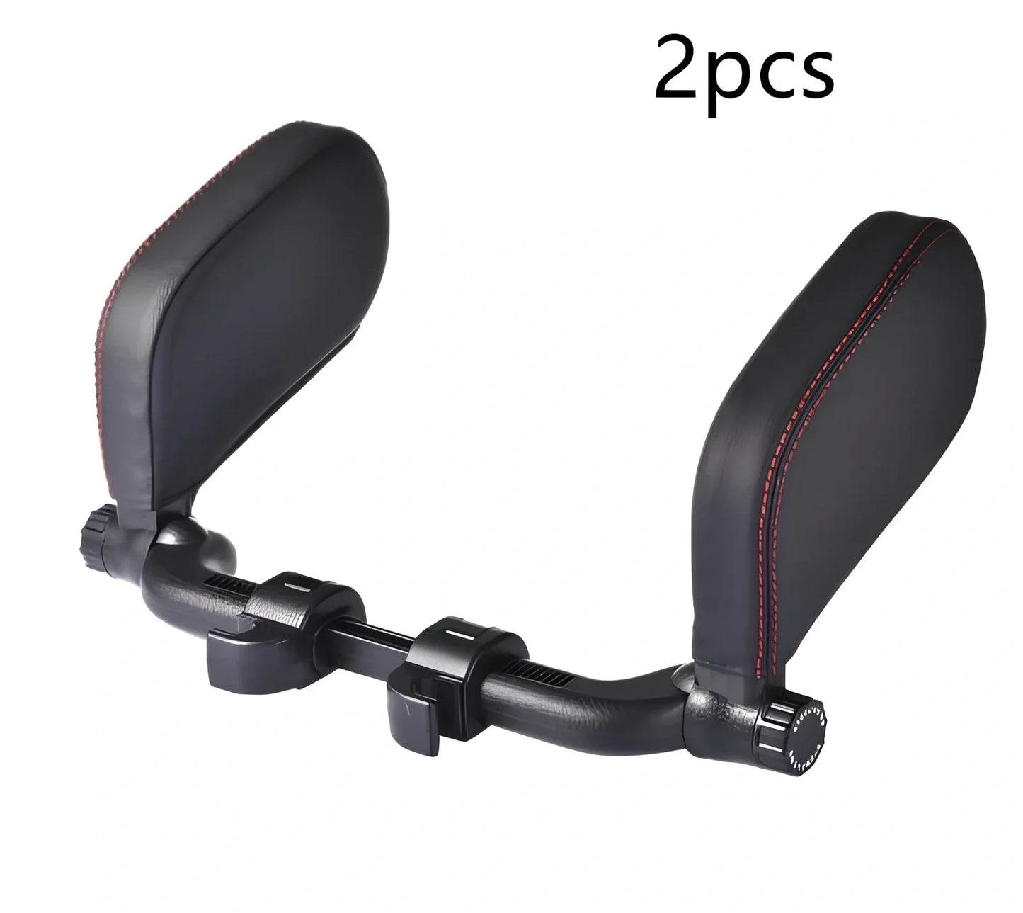Adjustable car headrest pillow with 36cm bracket and 14cm rotating PU leather cushion