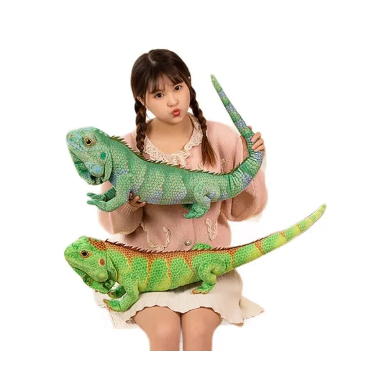 Green lizard plush toy pillow in emerald green with short plush fabric, 65cm height