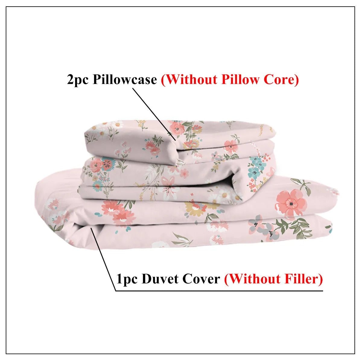 Pink floral microfiber duvet set with two pillow shams on a bed