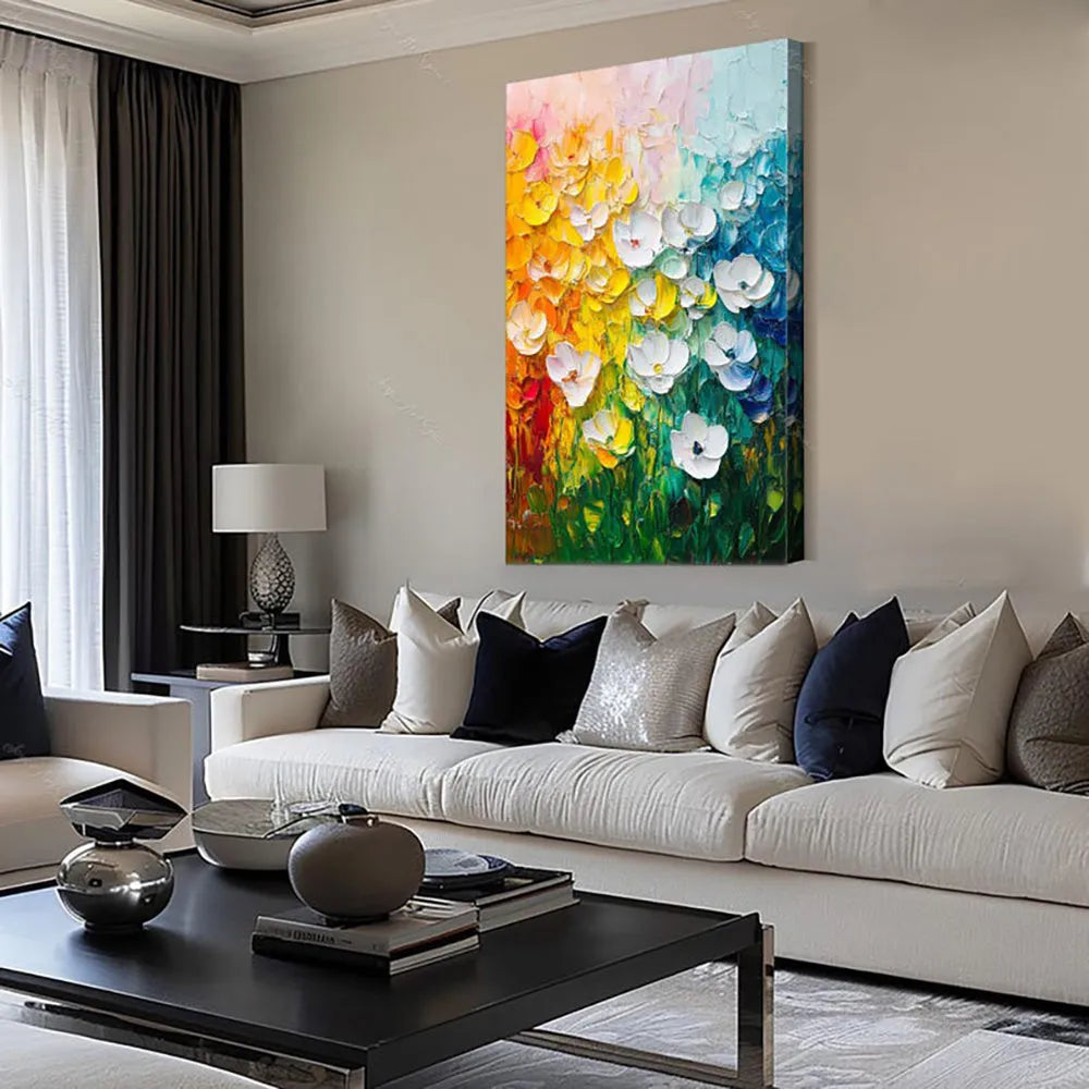 Handmade oil painting canvas wall art with thick oil 3D texture flowers modern abstract frameless rolled