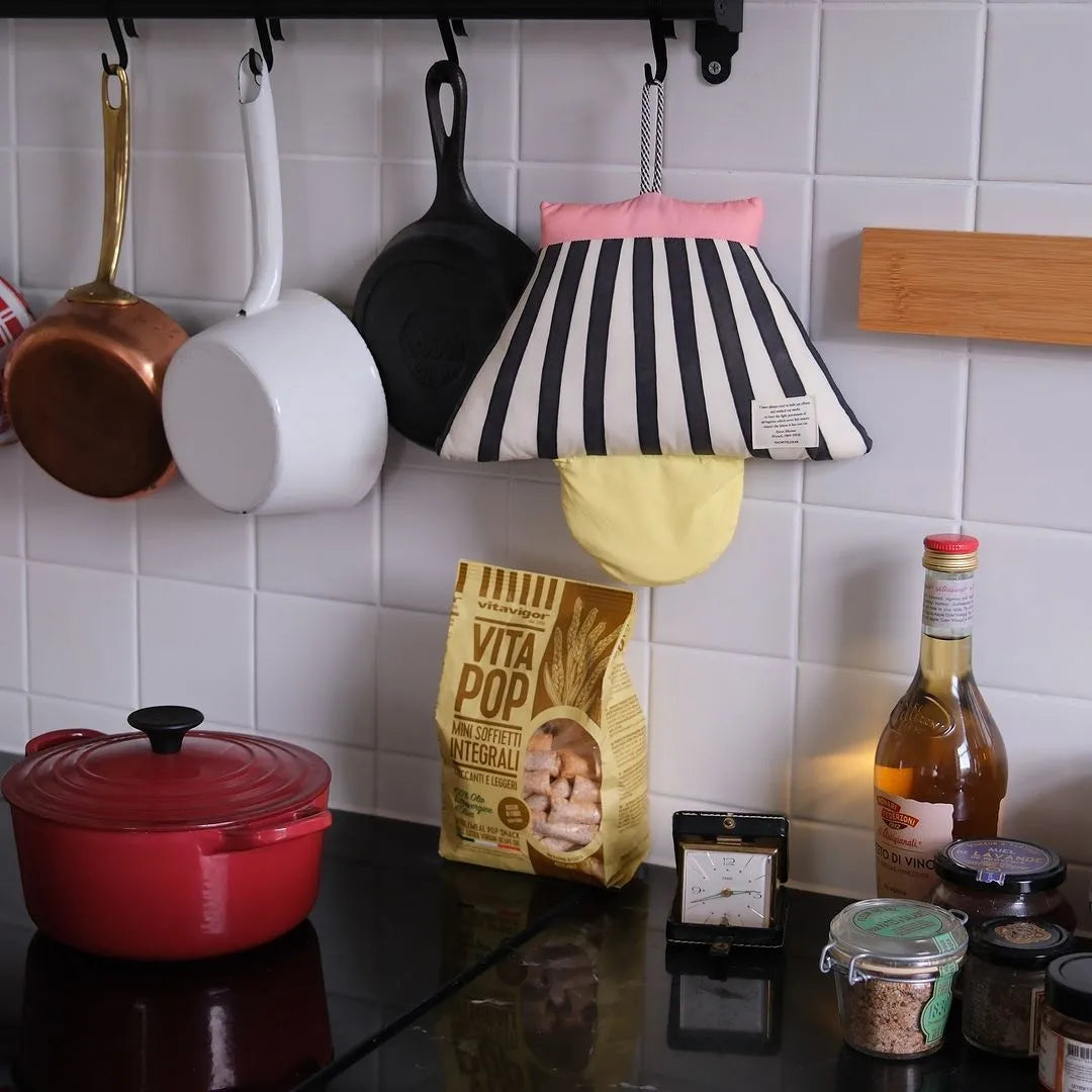 Geometric stereo mushroom bedside lamp with black and white stripes, for children's room