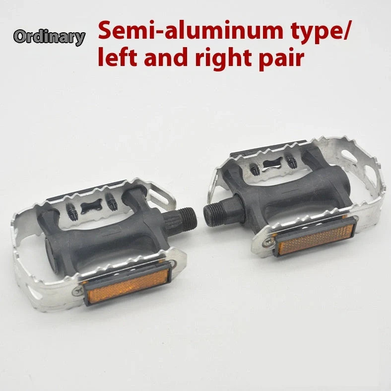 Aluminium alloy folding bike pedals showing extended and folded positions with colour pairing options