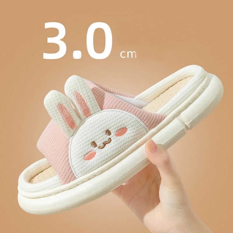 Cute rabbit slippers flip-flops for women and couples with stereoscopic rabbit design, fabric upper, PVC sole, in pink colour
