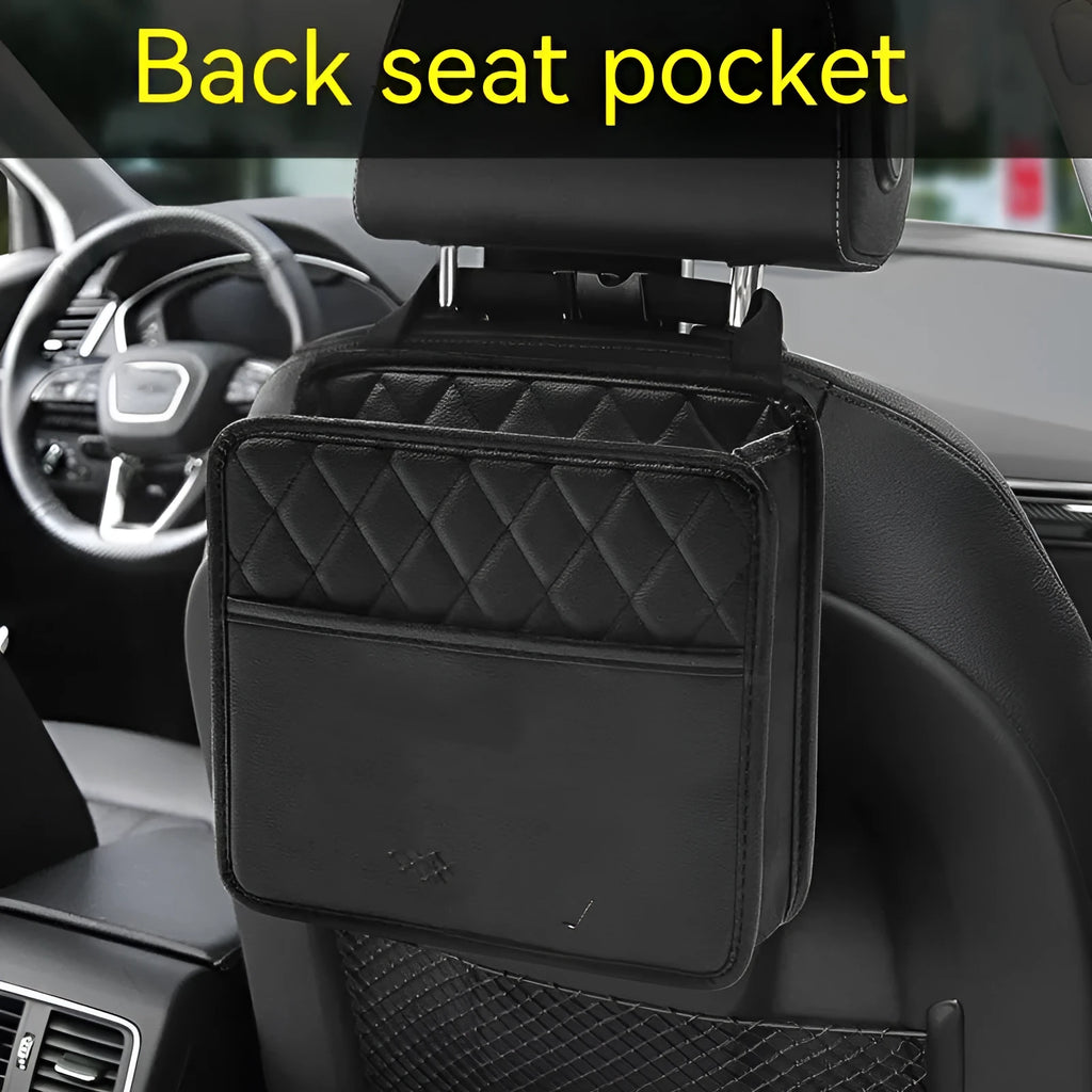 Leather car hanging storage bag in black, pink, green or white, 25cm by 25cm by 8cm