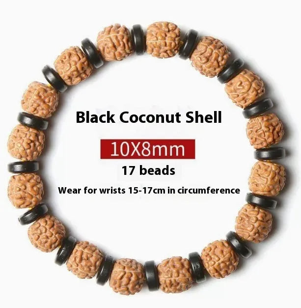 Brown volcanic stone and agate beaded bracelet on rope chain, 10x8mm beads, Bodhi series