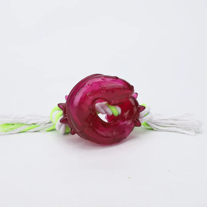 Dog bite leakage toy made of TPR and cotton rope in large size 300x95x85 mm for medium to large dogs