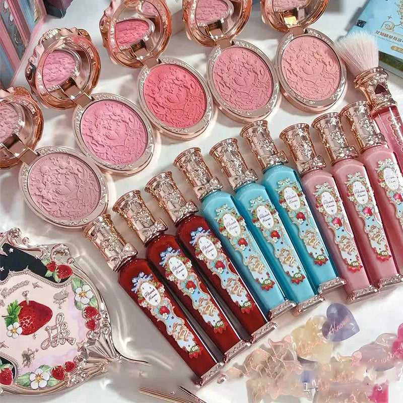 Flower Knows Strawberry Rococo Series Embossed Blush Velvet Matte Lip Glaze in vintage-inspired packaging