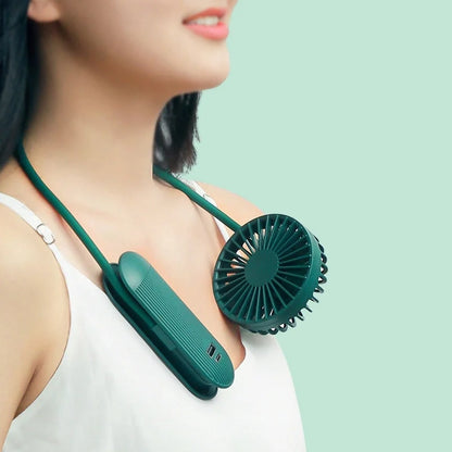 Rechargeable handheld fan with adjustable neck strap and silent operation