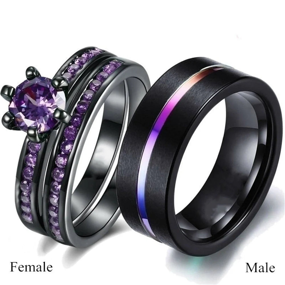 Lovers Purple Ring with geometric design and electroplating finish