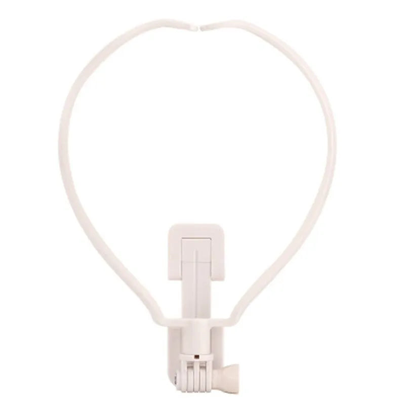 Black wearable neck phone holder showing adjustable angle and flexible ring for comfort.