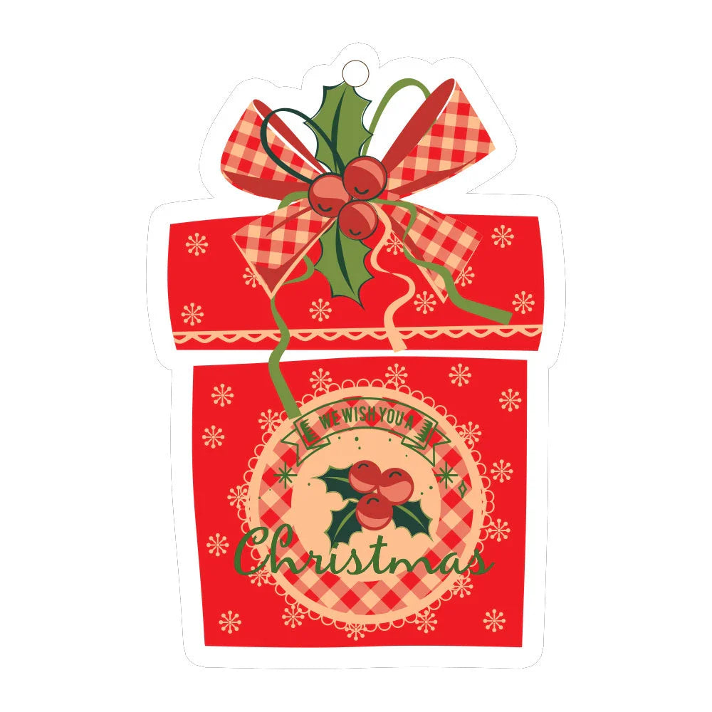 A charming acrylic car-shaped ornament with vibrant colors and a reflective finish, perfect for Christmas decor.