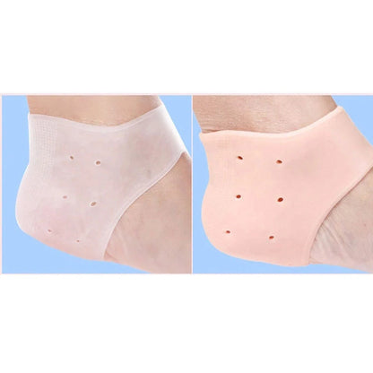 Perforated silicone heel protector in white, showing medical-grade material and breathable design