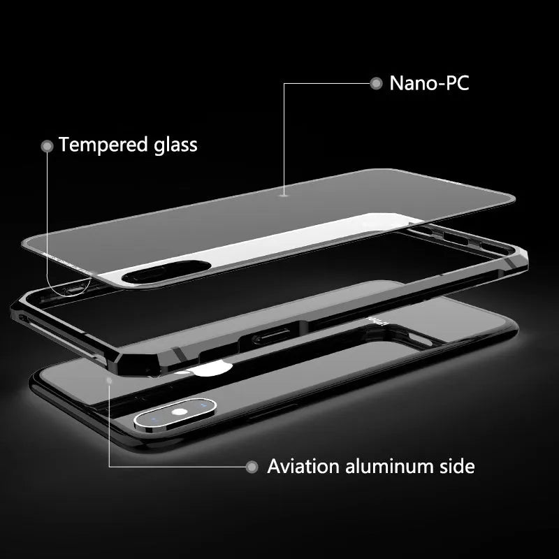 Transparent tempered glass phone case with metal aluminium frame in solid colour for iPhone XR