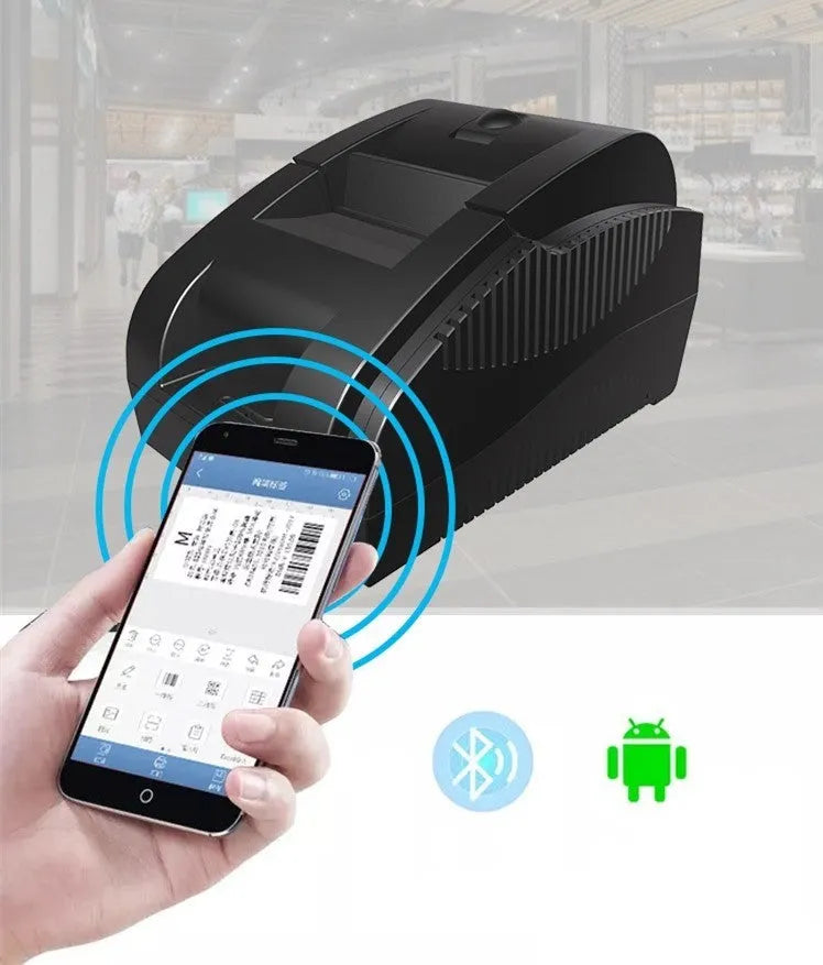 Bluetooth thermal receipt printer with voice alerts, 58mm paper, USB connectivity, and 80 rolls of paper