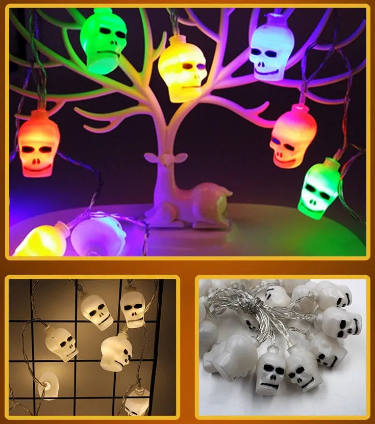 Halloween LED string lights with pumpkin, bat, ghost and spider decorations on a 1.2m waterproof battery-powered string