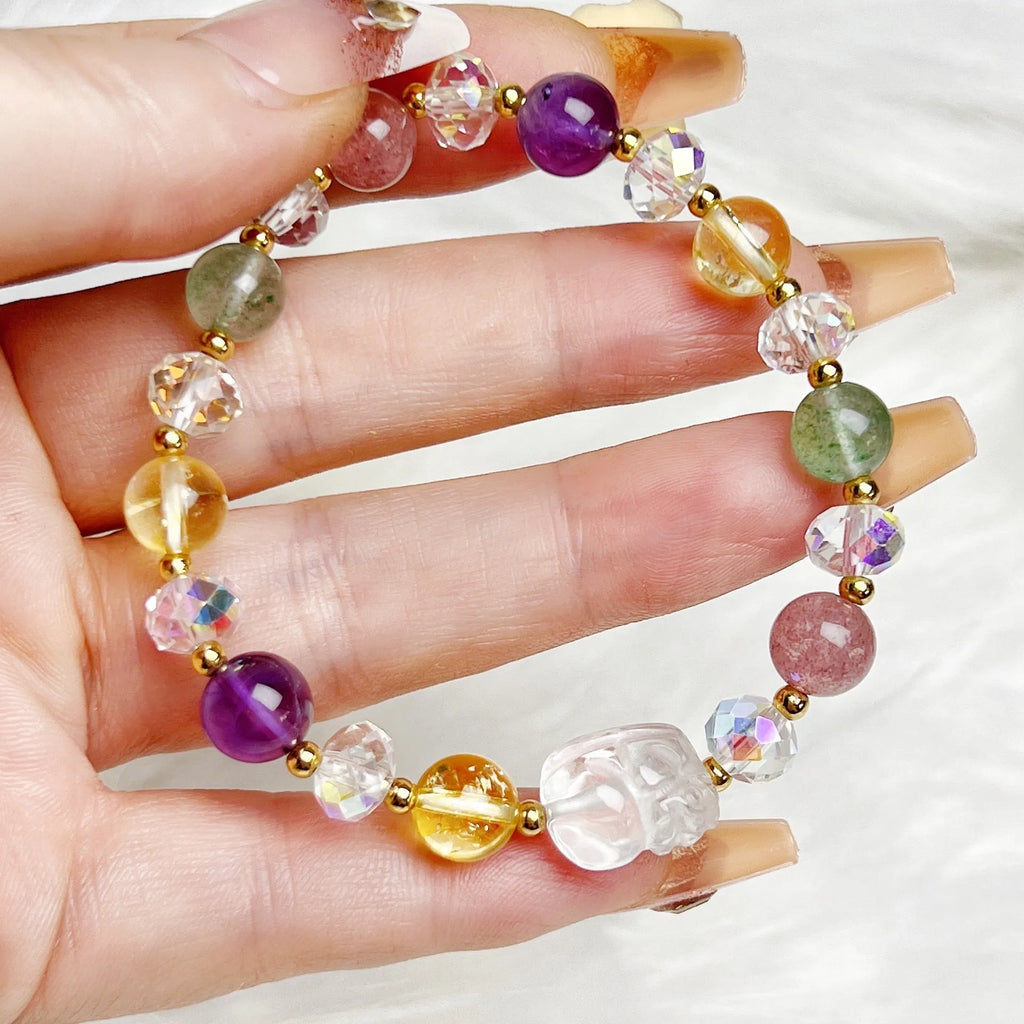 Colourful crystal bracelet with nine-tailed fox and phoenix animal zodiac design on adjustable band