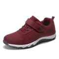 Women's grey purple wedge shoes with mesh upper and Velcro strap