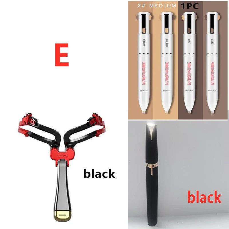 3-in-1 Foldable Adjustable Eyebrow Stencil Set with LED light for perfect brows