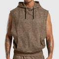 Men's distressed floral print sleeveless hooded top with 3D patch pocket