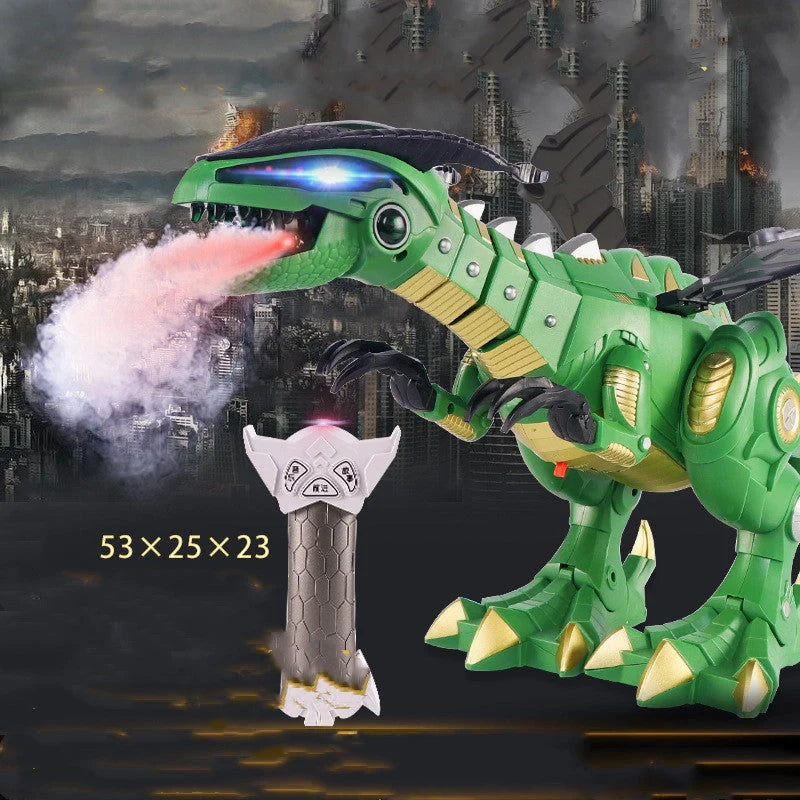 Walking dragon toy with fire breathing and water spray features in vibrant colours