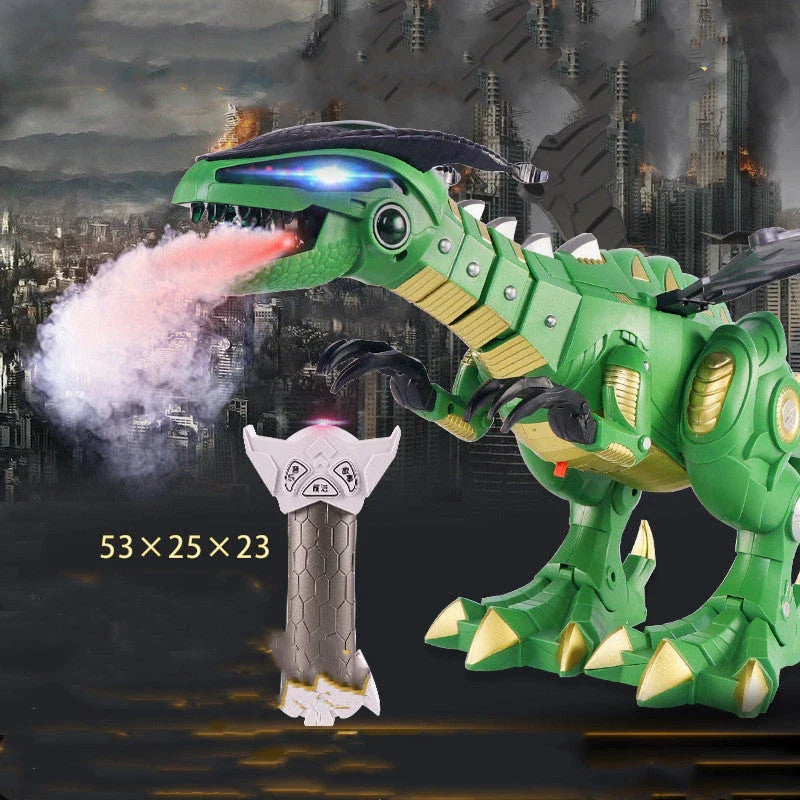 Walking dragon toy with fire breathing and water spray features in vibrant colours