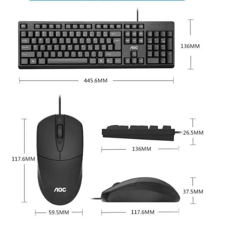 Black wired USB keyboard and mouse set KM160 with 1.5m cables on a desk