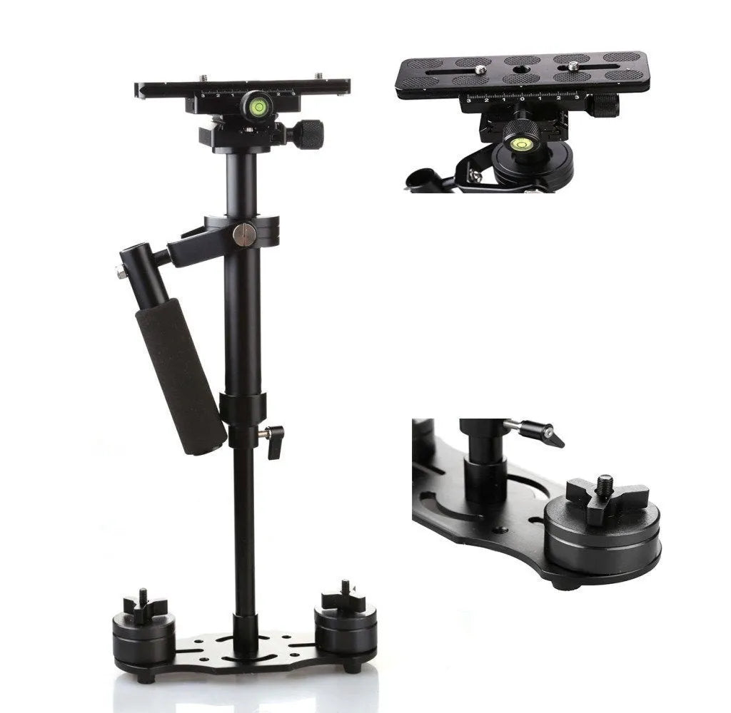Black aluminium S40 and S60 handheld camera stabilisers with adjustable height and grip.