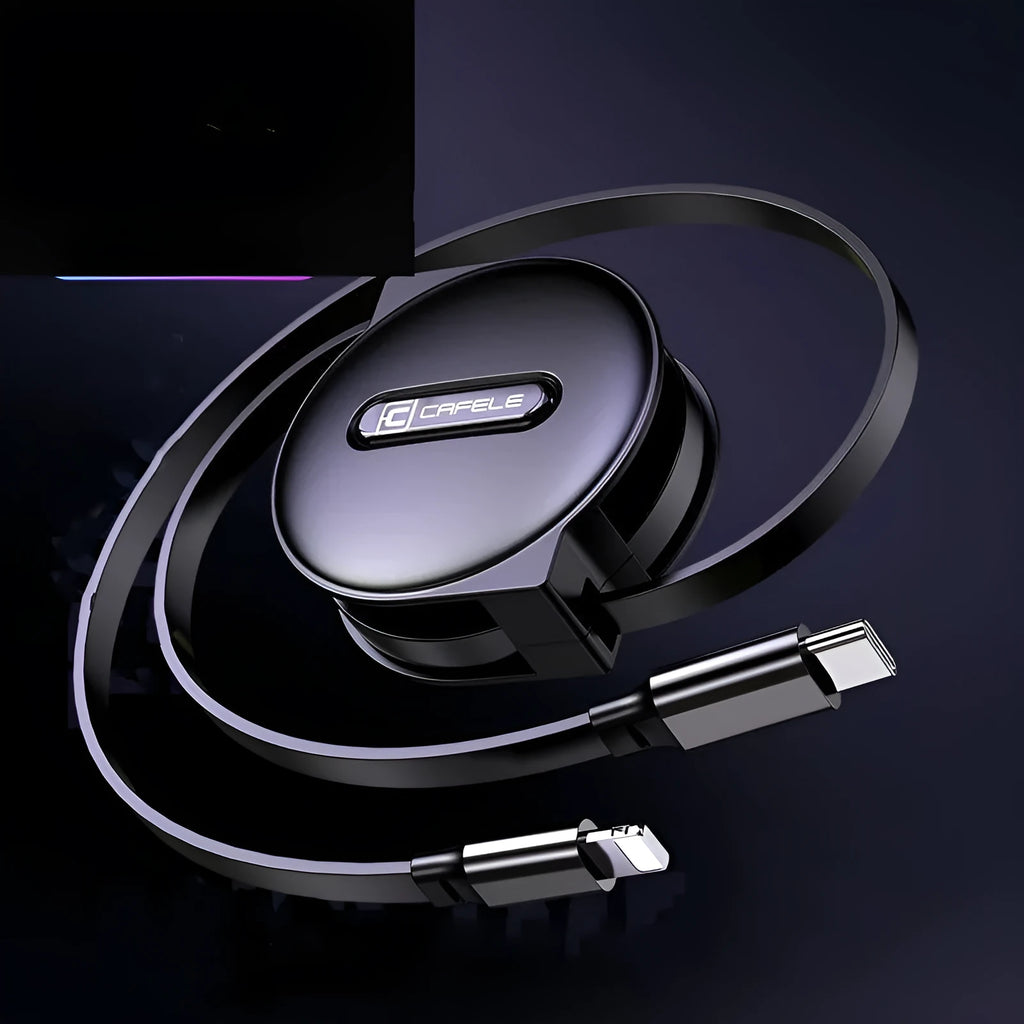 Black 18W PD fast charger set with single-port charging head and adjustable data line for mobile phone