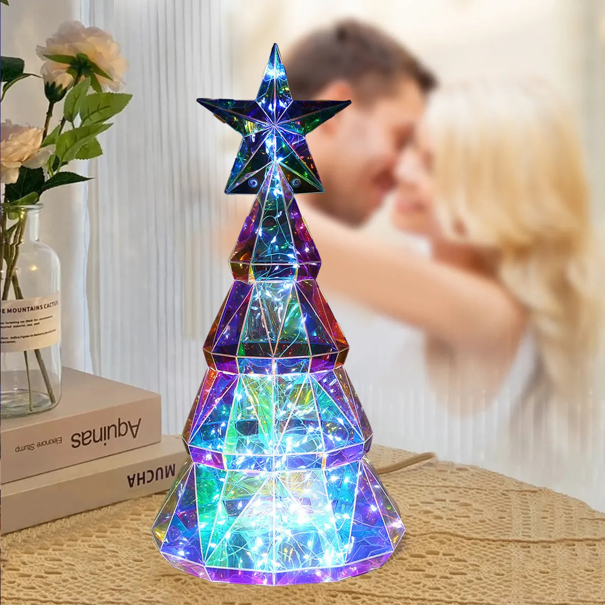Colourful Christmas tree luminous toy decoration with cartoon style, 20cm tall