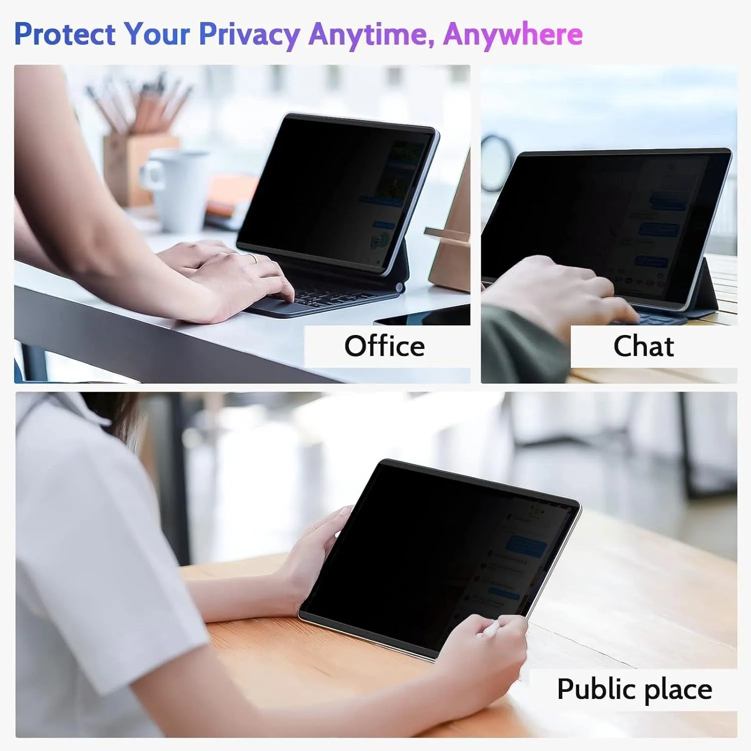 Magnetic anti peeping privacy screen film for iPad with attached storage clip on packaging colour card