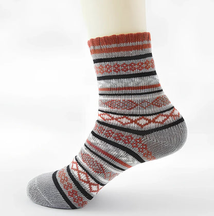 Pack of 5 thick stripe wool blend socks in various colours, featuring 15% rabbit hair for winter warmth, fitting sizes 39-42