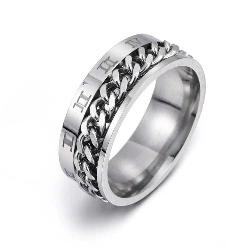 Roman Letter Rotatable Chain Ring with built-in bottle opener in titanium steel