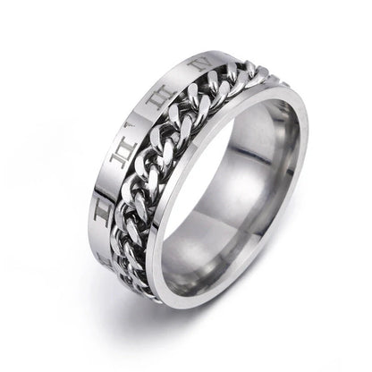 Roman Letter Rotatable Chain Ring with built-in bottle opener in titanium steel