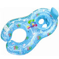 Parent-child double swim ring inflatable PVC baby seat pool float blue marine fish pattern 95cm 0-3 years
