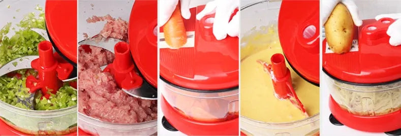 Manual multifunction meat grinder with stainless steel blade and 2.5L clear PP plastic bowl for chopping vegetables