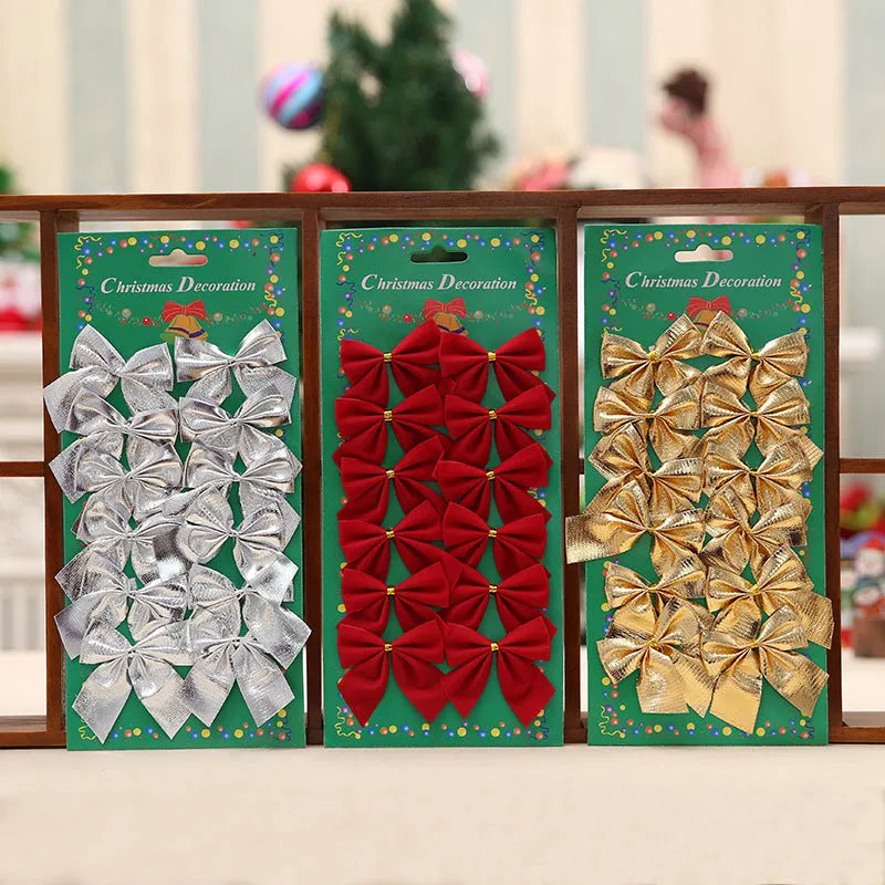 5 cm Christmas tree decoration bow in polyester fabric with gold red silver colour options