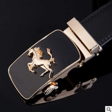 Men's automatic buckle leather belt with gold buckle head, 3.55cm width