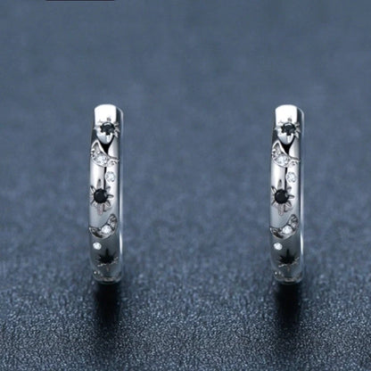 French Inlaid Zircon Star and Moon Earrings in black with U-shaped design
