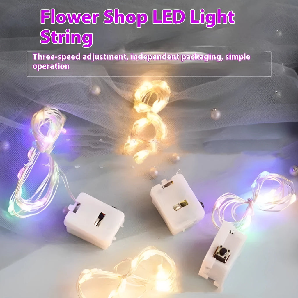 LED copper wire light set 0.2m with four warm white lights three-gear button battery powered
