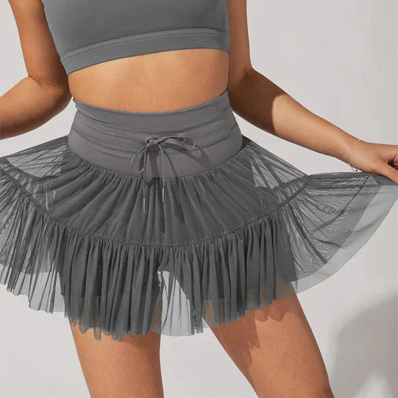 Stylish high-waist pleated skirt with lace-up design for women's summer fashion