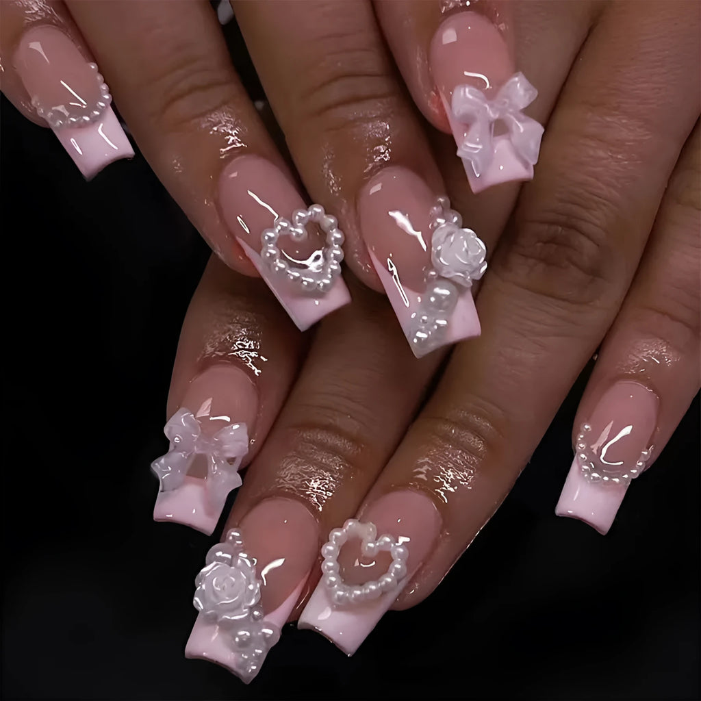 French love pearl press-on nail stickers in XD93 colour with jelly glue and polish rub applicator