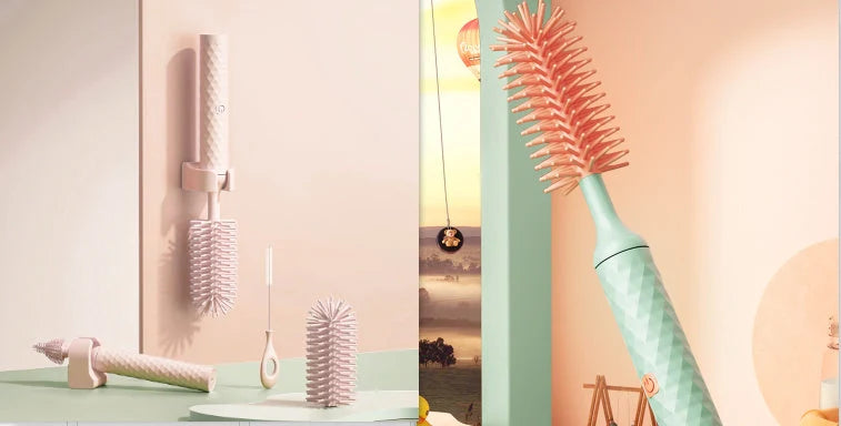 Electric silicone bottle brush set with 360-degree rotation for cleaning baby bottles and pacifiers