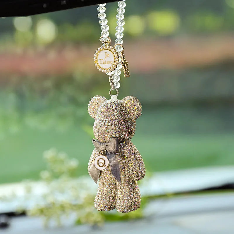 Diamond-embedded Violent Bear design car rearview mirror pendant in 5x9cm size