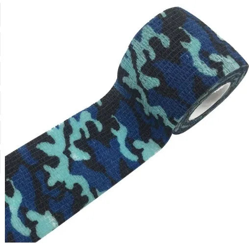 Camouflage non-woven self-adhesive elastic bandage roll 5 cm width on white background