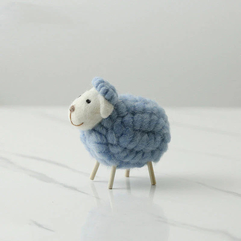 Adorable felt sheep miniature figurines in various colours and sizes for home decoration