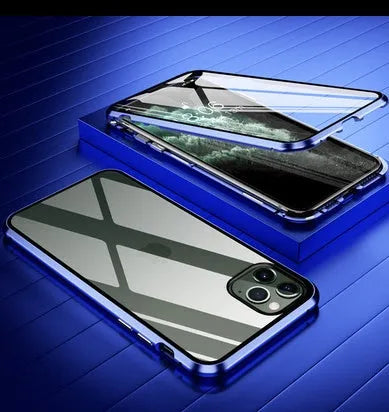 Glass anti-spy clamshell phone case in multiple colours for iPhone models.
