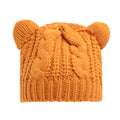 Hand made knitted cat ear beanie in wool showing 3D design and colour options