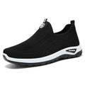 Men's grey breathable casual slip-on shoes with mesh detailing and a round toe.