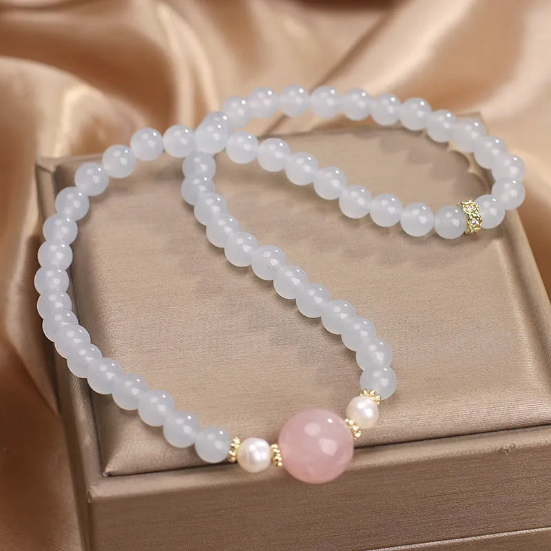 Natural aquamarine double ring bracelet, polished finish, light luxury minority style for women
